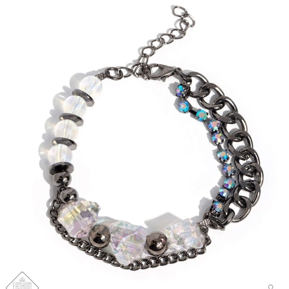 Paparazzi Silver and Black Dual-Design Bracelet Commanding Capability Blue Beads - Picture 1 of 3